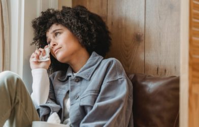 Sad, depressed woman crying