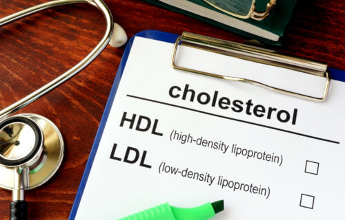 Medical form with words cholesterol HDL LDL.